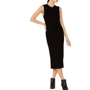 REVEL Midi Dress Bodycon Ribbed Knit Sleeveless Slit Black M